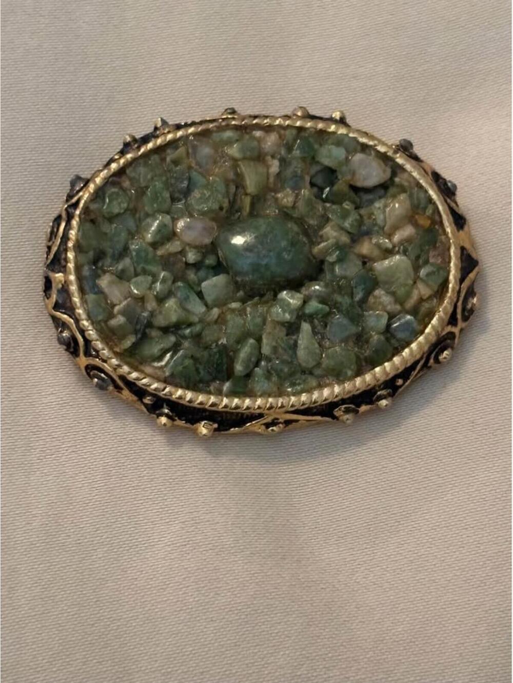 Vintage Green Stone Chip Brooch